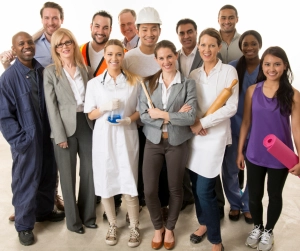 Group of employees from different professions