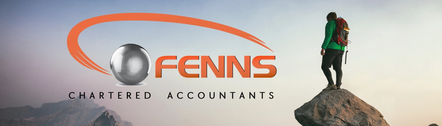 Fenns Logo and Image of Man Hiking